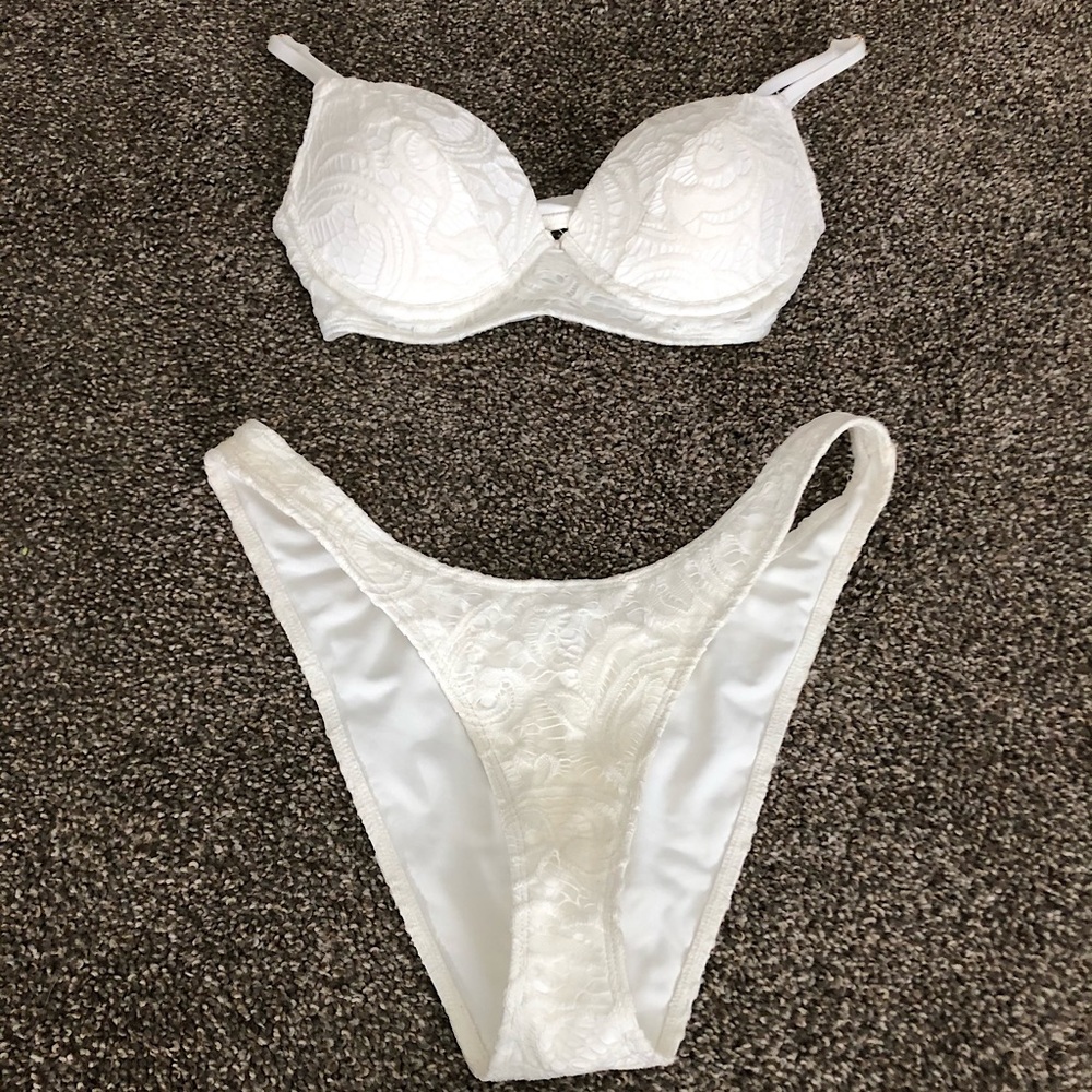 White Lace Y2K Bikini Set Ultra High Cut